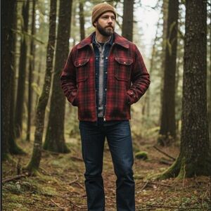 Vtg Woolrich Mackinaw Red Black Buffalo Plaid Wool Hunting Jacket SZ 40